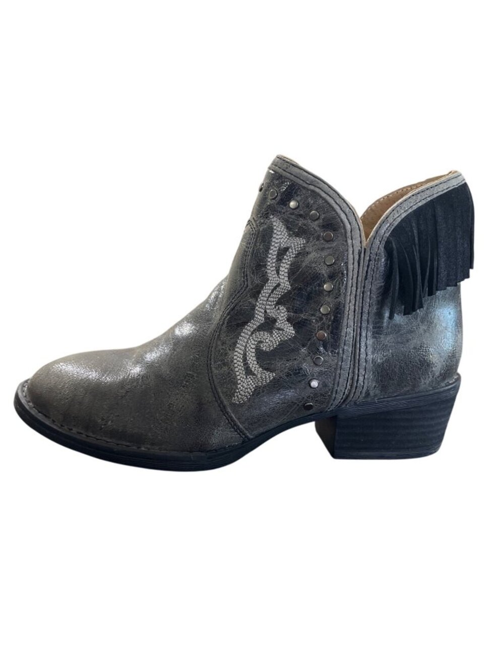 Sterling River Ankle Boots Women Size 8.5 Fringe Leather Western Cowgirl Gray - Picture 1 of 9